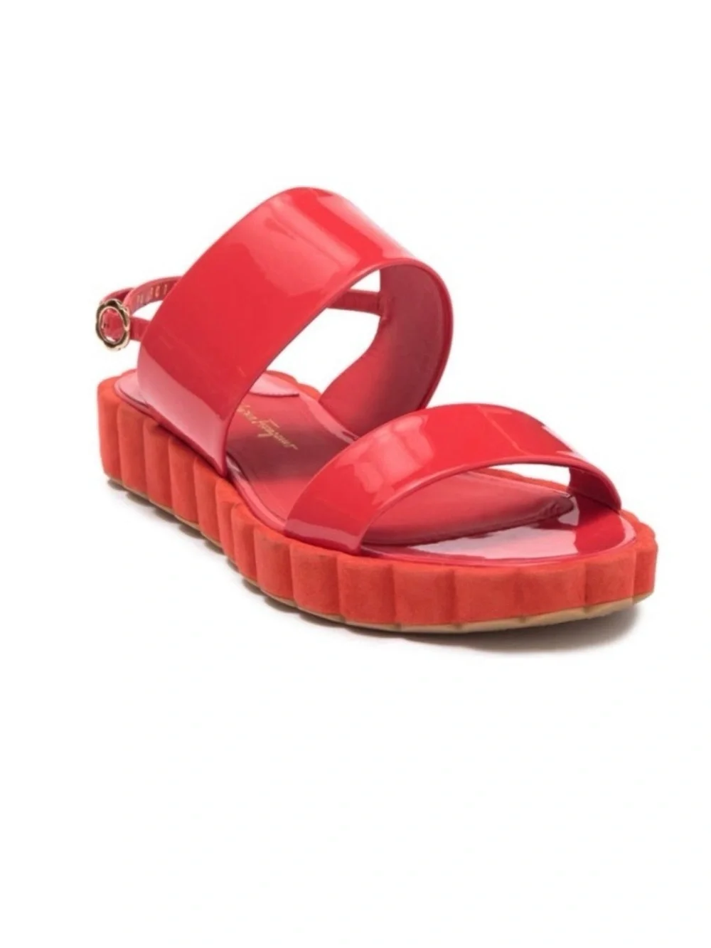 Salvatore Ferragamo Luisa Coral Patent Leather Sandals Size 8 NWOT